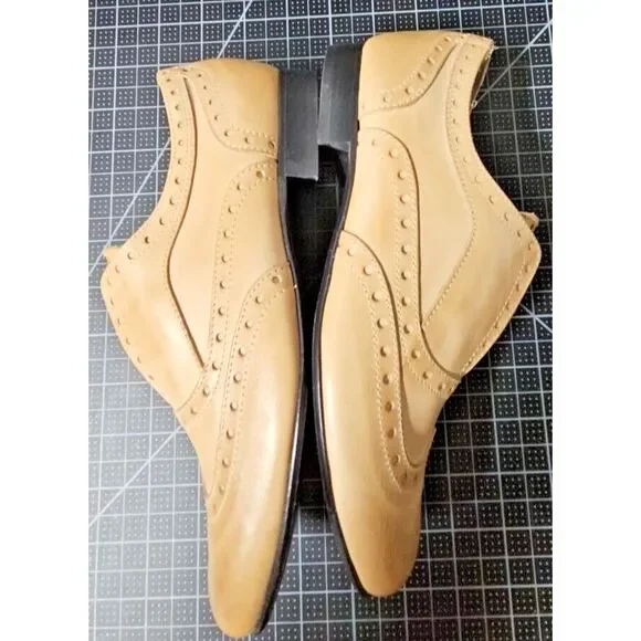 Massimo‎ Matteo Lucia Laceless Wing Tip oxford shoes Taupe 6 M